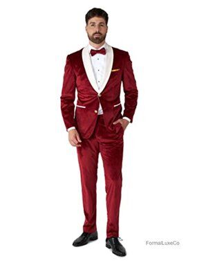 Men's Formal Tuxedo Suit Slim Fit 3-Piece Set Blazer Pants Bow Tie